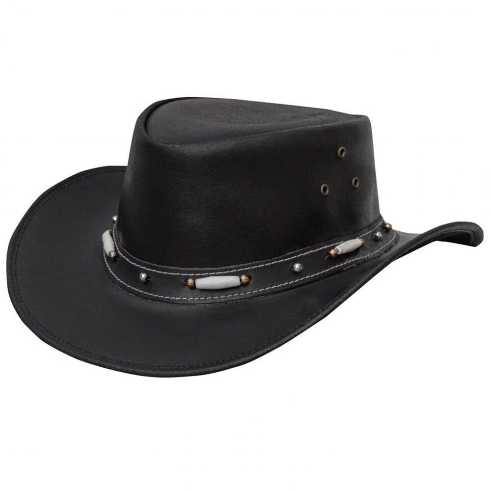 1472 Black Leather Cowboy Hat Western Australian Outback Hat with Shapeable